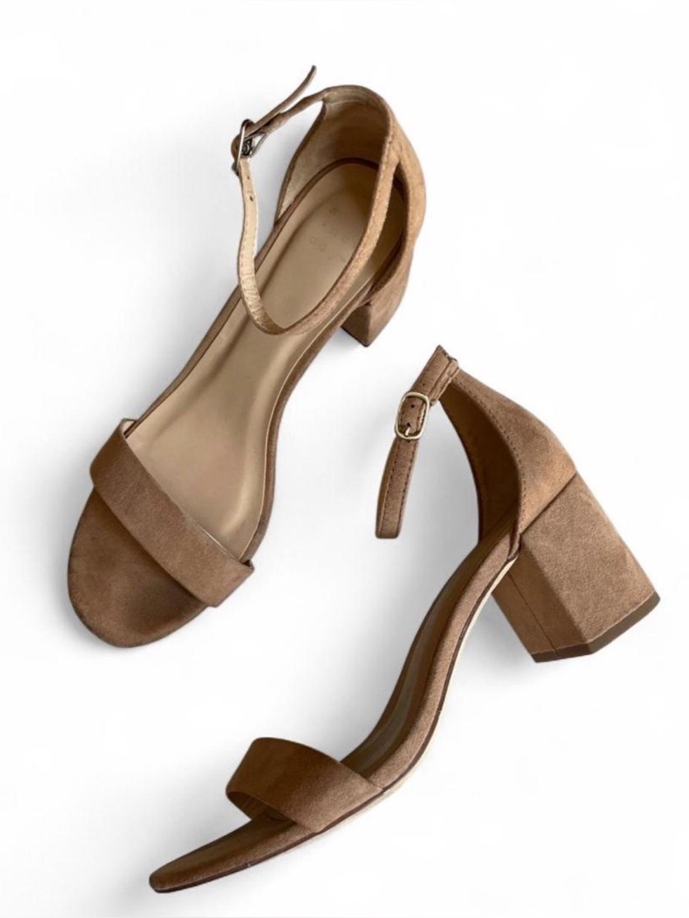 a new day Tan Suede Open-Toe Ankle-Strap Block Heels
